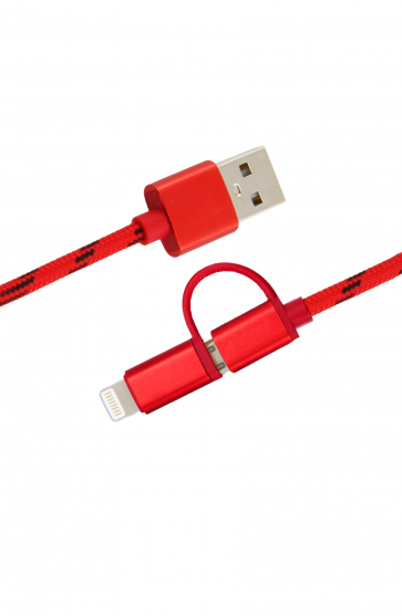 Luxo Cavalry Mirco+Lightning USB Cable-Red