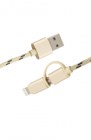 Luxo Cavalry Mirco+Lightning USB Cable-Gold